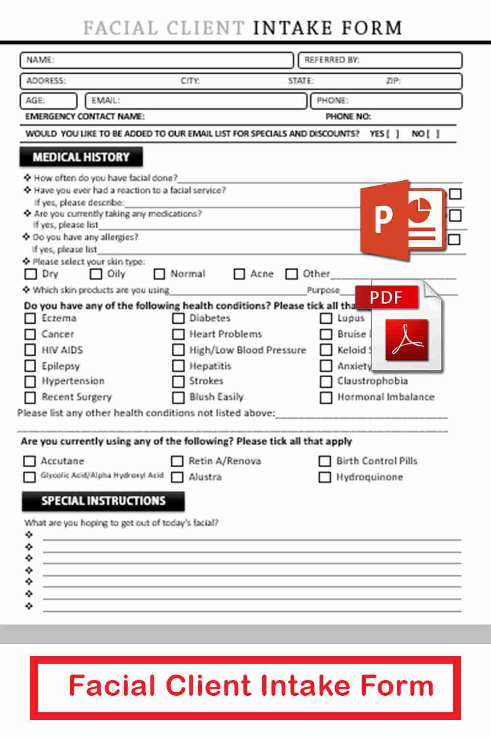 Printable Facial Intake and Consent Form Template